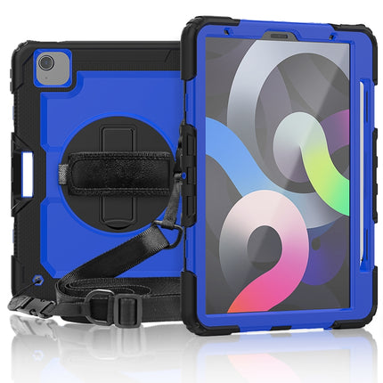 Shockproof Colorful Silicone + PC Protective Case with Holder & Shoulder Strap & Hand Strap & Pen Slot For iPad Air 2022 / 2020 10.9 (Black Blue)-garmade.com