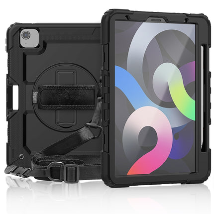 Shockproof Colorful Silicone + PC Protective Case with Holder & Shoulder Strap & Hand Strap & Pen Slot For iPad Air 2022 / 2020 10.9 (Black)-garmade.com