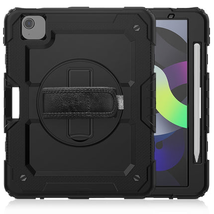 Shockproof Colorful Silicone + PC Protective Case with Holder & Shoulder Strap & Hand Strap & Pen Slot For iPad Air 2022 / 2020 10.9 (Black)-garmade.com