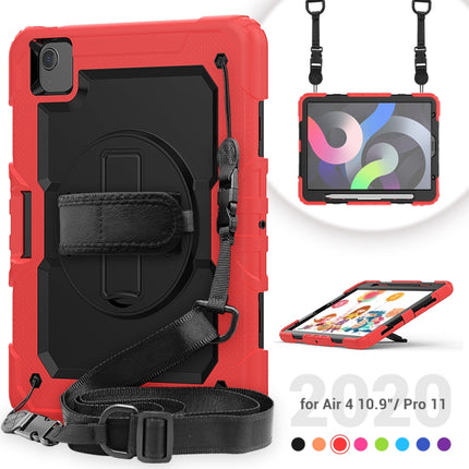 Shockproof Colorful Silicone + PC Protective Case with Holder & Shoulder Strap & Hand Strap & Pen Slot For iPad Air 2022 / 2020 10.9 (Red)-garmade.com