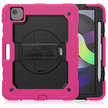Shockproof Colorful Silicone + PC Protective Case with Holder & Shoulder Strap & Hand Strap & Pen Slot For iPad Air 2022 / 2020 10.9 (Rose Red)-garmade.com