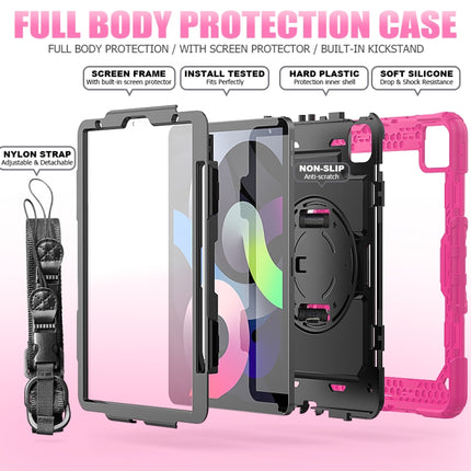 Shockproof Colorful Silicone + PC Protective Case with Holder & Shoulder Strap & Hand Strap & Pen Slot For iPad Air 2022 / 2020 10.9 (Rose Red)-garmade.com