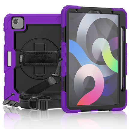 Shockproof Colorful Silicone + PC Protective Case with Holder & Shoulder Strap & Hand Strap & Pen Slot For iPad Air 2022 / 2020 10.9 (Purple)-garmade.com
