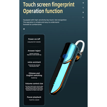 V19S Bluetooth 5.0 Business Style Fingerprint Touch Bluetooth Earphone(Blue)-garmade.com