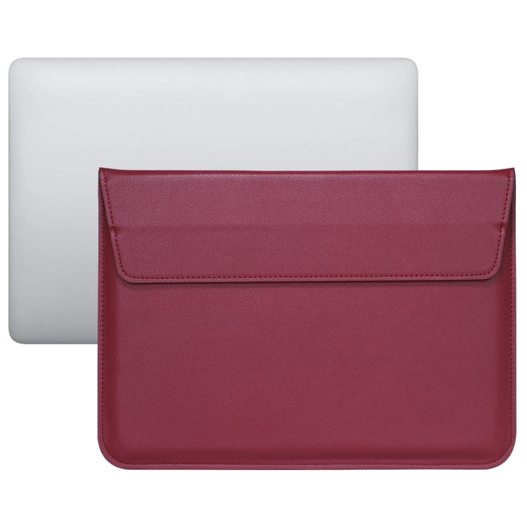 PU Leather Ultra-thin Envelope Bag Laptop Bag for MacBook Air / Pro 15 inch, with Stand Function(Wine Red)-garmade.com
