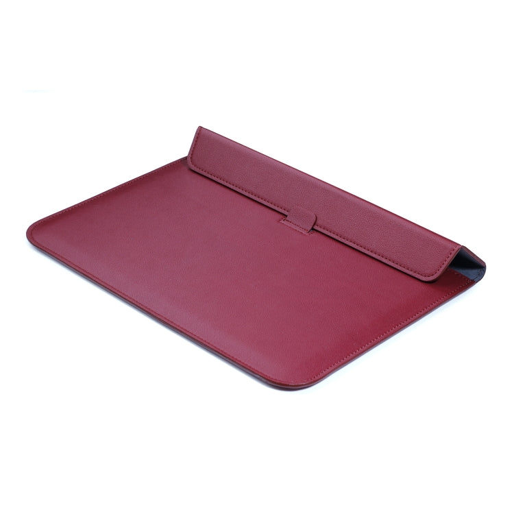 PU Leather Ultra-thin Envelope Bag Laptop Bag for MacBook Air / Pro 15 inch, with Stand Function(Wine Red)-garmade.com