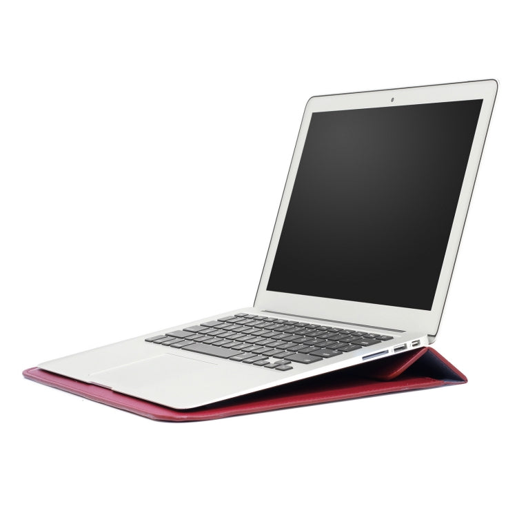 PU Leather Ultra-thin Envelope Bag Laptop Bag for MacBook Air / Pro 15 inch, with Stand Function(Wine Red)-garmade.com