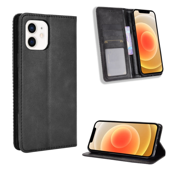 Magnetic Buckle Retro Pattern Horizontal Flip Leather Case with Holder & Card Slot & Wallet for iPhone mini(Black)-garmade.com