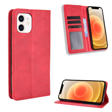 Magnetic Buckle Retro Pattern Horizontal Flip Leather Case with Holder & Card Slot & Wallet for iPhone 12 mini(Red)-garmade.com