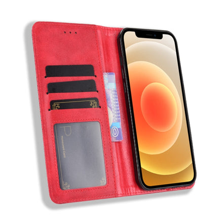 Magnetic Buckle Retro Pattern Horizontal Flip Leather Case with Holder & Card Slot & Wallet for iPhone 12 mini(Red)-garmade.com