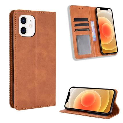 Magnetic Buckle Retro Pattern Horizontal Flip Leather Case with Holder & Card Slot & Wallet for iPhone 12 mini(Brown)-garmade.com