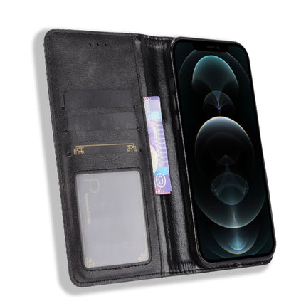 Magnetic Buckle Retro Pattern Horizontal Flip Leather Case with Holder & Card Slot & Wallet for iPhone 12 / 12 Pro(Black)-garmade.com
