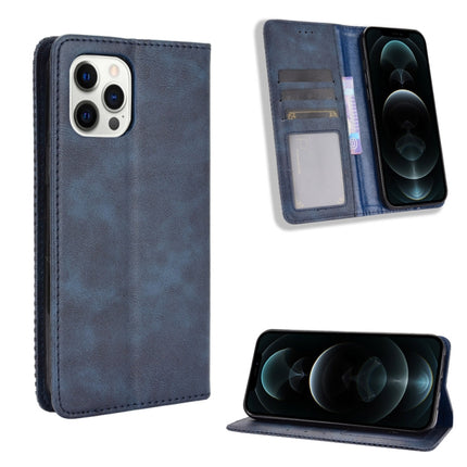 Magnetic Buckle Retro Pattern Horizontal Flip Leather Case with Holder & Card Slot & Wallet for iPhone 12 / 12 Pro(Blue)-garmade.com