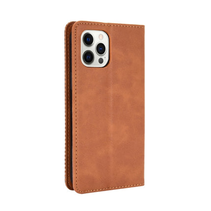 Magnetic Buckle Retro Pattern Horizontal Flip Leather Case with Holder & Card Slot & Wallet for iPhone 12 / 12 Pro(Brown)-garmade.com