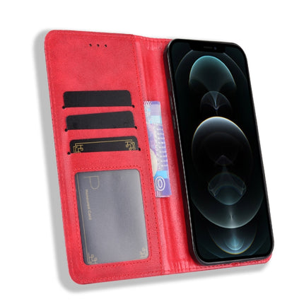 Magnetic Buckle Retro Pattern Horizontal Flip Leather Case with Holder & Card Slot & Wallet for iPhone 12 Pro Max(Red)-garmade.com