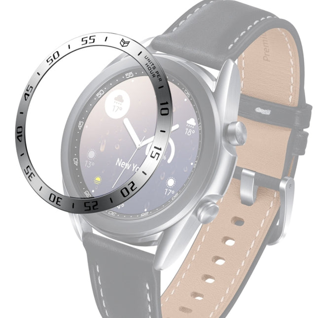 For Samsung Galaxy Watch 3 41mm Smart Watch Steel Bezel Ring, A Version(Silver Ring Black Letter)-garmade.com