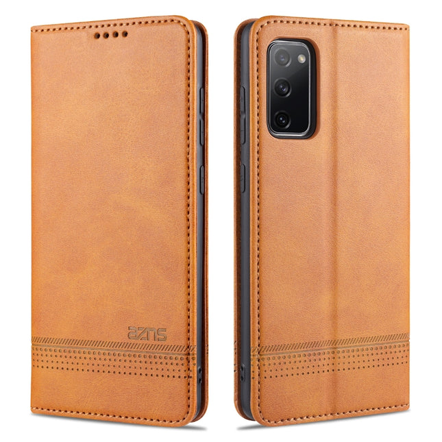 For Samsung Galaxy S20 FE / S20 Fan Edition / S20 Lite / S20 FE4G / S20 FE 5G / S20 FE 2022 AZNS Magnetic Calf Texture Horizontal Flip Leather Case with Card Slots & Holder & Wallet(Light Brown)-garmade.com