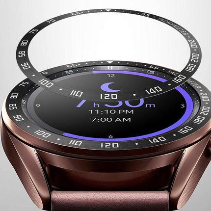 For Samsung Galaxy Watch 3 41mm Smart Watch Steel Bezel Ring, E Version(Black Ring White Letter)-garmade.com