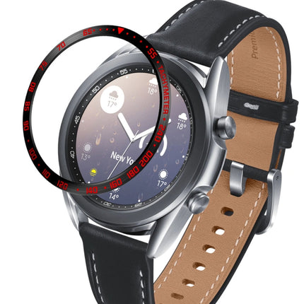 For Samsung Galaxy Watch 3 41mm Smart Watch Steel Bezel Ring, E Version(Black Ring Red Letter)-garmade.com