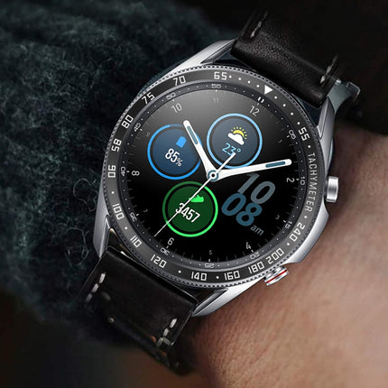 For Samsung Galaxy Watch 3 45mm Smart Watch Steel Bezel Ring, E Version(Black Ring White Letter)-garmade.com