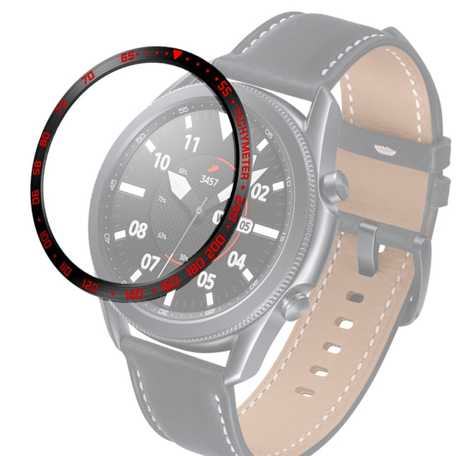 For Samsung Galaxy Watch 3 45mm Smart Watch Steel Bezel Ring, E Version(Black Ring Red Letter)-garmade.com