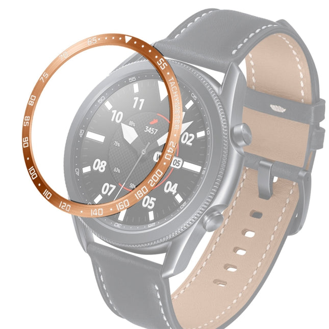 For Samsung Galaxy Watch 3 45mm Smart Watch Steel Bezel Ring, E Version(Rose Gold Ring White Letter)-garmade.com