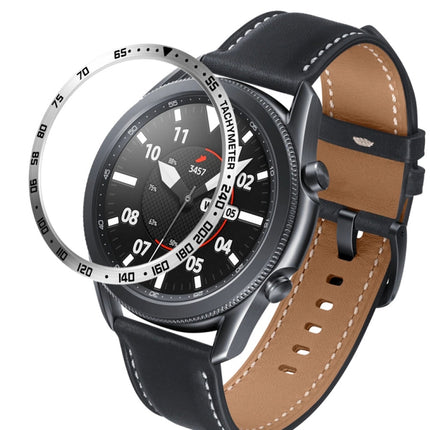 For Samsung Galaxy Watch 3 45mm Smart Watch Steel Bezel Ring, E Version(Silver Ring Black Letter)-garmade.com