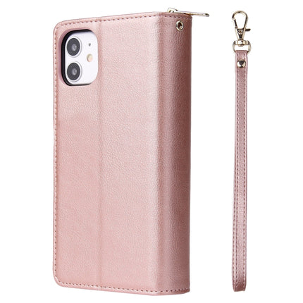 For iPhone 11 Zipper Wallet Bag Horizontal Flip PU Leather Case with Holder & 9 Card Slots & Wallet & Lanyard & Photo Frame(Rose Gold)-garmade.com