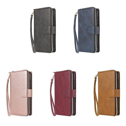 For iPhone 11 Zipper Wallet Bag Horizontal Flip PU Leather Case with Holder & 9 Card Slots & Wallet & Lanyard & Photo Frame(Blue)-garmade.com
