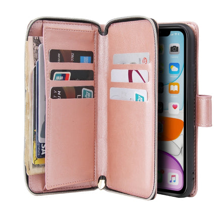 For iPhone 11 Pro Zipper Wallet Bag Horizontal Flip PU Leather Case with Holder & 9 Card Slots & Wallet & Lanyard & Photo Frame(Rose Gold)-garmade.com