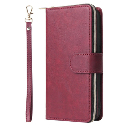 For iPhone 11 Pro Zipper Wallet Bag Horizontal Flip PU Leather Case with Holder & 9 Card Slots & Wallet & Lanyard & Photo Frame(Wine Red)-garmade.com
