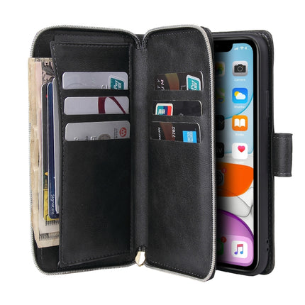 For iPhone 11 Pro Zipper Wallet Bag Horizontal Flip PU Leather Case with Holder & 9 Card Slots & Wallet & Lanyard & Photo Frame(Black)-garmade.com