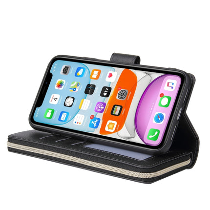 For iPhone 11 Pro Zipper Wallet Bag Horizontal Flip PU Leather Case with Holder & 9 Card Slots & Wallet & Lanyard & Photo Frame(Black)-garmade.com