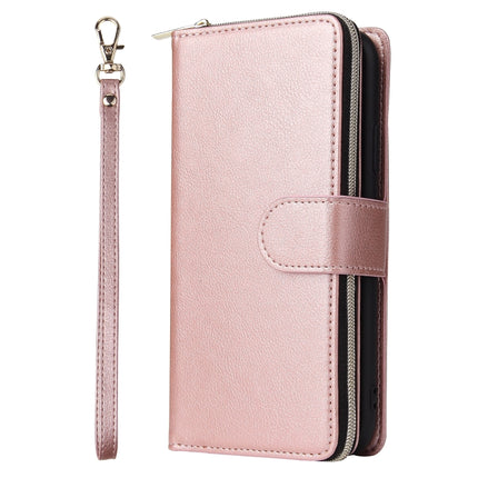 For iPhone 11 Pro Max Zipper Wallet Bag Horizontal Flip PU Leather Case with Holder & 9 Card Slots & Wallet & Lanyard & Photo Frame(Rose Gold)-garmade.com