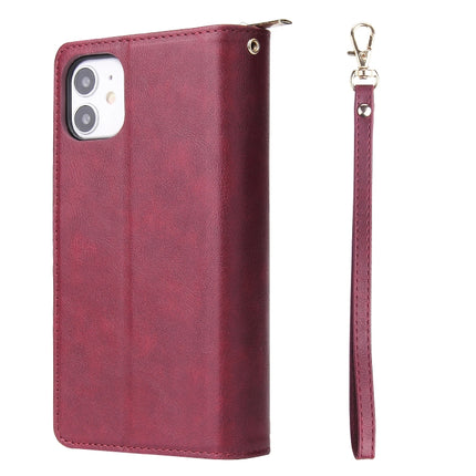 For iPhone 11 Pro Max Zipper Wallet Bag Horizontal Flip PU Leather Case with Holder & 9 Card Slots & Wallet & Lanyard & Photo Frame(Wine Red)-garmade.com