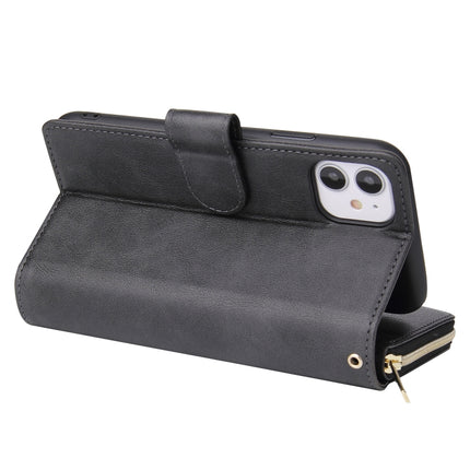 For iPhone 11 Pro Max Zipper Wallet Bag Horizontal Flip PU Leather Case with Holder & 9 Card Slots & Wallet & Lanyard & Photo Frame(Black)-garmade.com