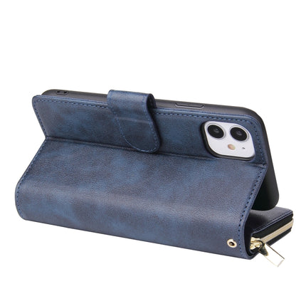 For iPhone 11 Pro Max Zipper Wallet Bag Horizontal Flip PU Leather Case with Holder & 9 Card Slots & Wallet & Lanyard & Photo Frame(Blue)-garmade.com