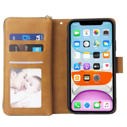 For iPhone 11 Pro Max Zipper Wallet Bag Horizontal Flip PU Leather Case with Holder & 9 Card Slots & Wallet & Lanyard & Photo Frame(Brown)-garmade.com
