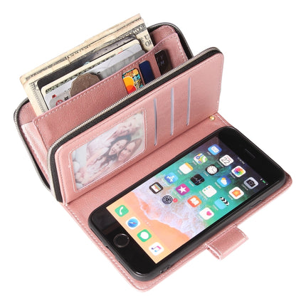 For iPhone SE 2020 / 8 / 7 Zipper Wallet Bag Horizontal Flip PU Leather Case with Holder & 9 Card Slots & Wallet & Lanyard & Photo Frame(Rose Gold)-garmade.com