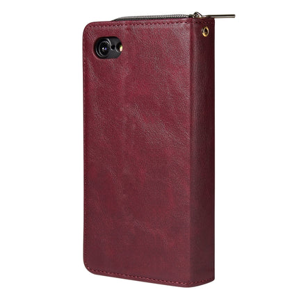 For iPhone SE 2020 / 8 / 7 Zipper Wallet Bag Horizontal Flip PU Leather Case with Holder & 9 Card Slots & Wallet & Lanyard & Photo Frame(Wine Red)-garmade.com