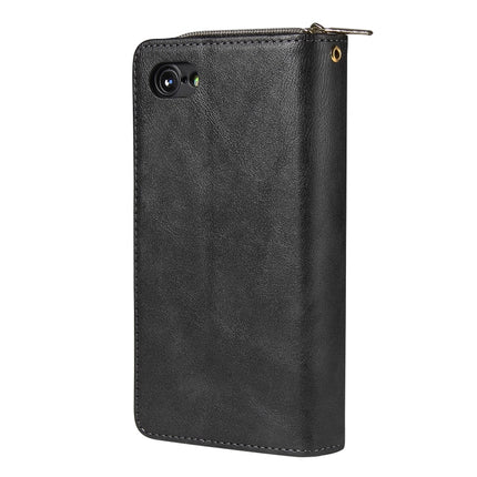 For iPhone SE 2020 / 8 / 7 Zipper Wallet Bag Horizontal Flip PU Leather Case with Holder & 9 Card Slots & Wallet & Lanyard & Photo Frame(Black)-garmade.com
