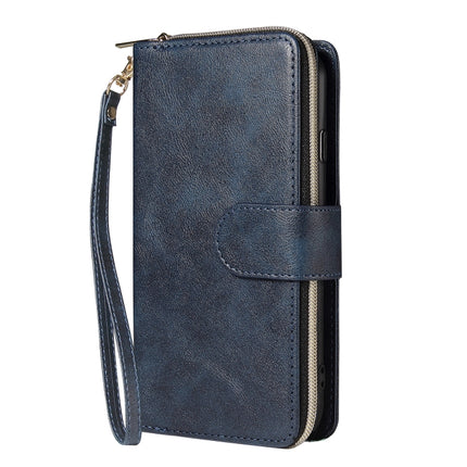 For iPhone SE 2020 / 8 / 7 Zipper Wallet Bag Horizontal Flip PU Leather Case with Holder & 9 Card Slots & Wallet & Lanyard & Photo Frame(Blue)-garmade.com