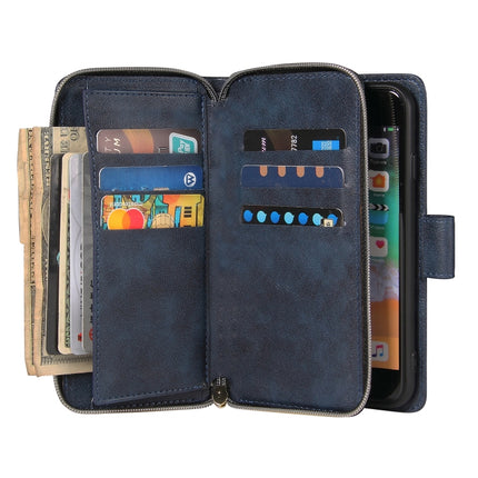 For iPhone SE 2020 / 8 / 7 Zipper Wallet Bag Horizontal Flip PU Leather Case with Holder & 9 Card Slots & Wallet & Lanyard & Photo Frame(Blue)-garmade.com