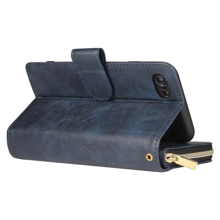 For iPhone SE 2020 / 8 / 7 Zipper Wallet Bag Horizontal Flip PU Leather Case with Holder & 9 Card Slots & Wallet & Lanyard & Photo Frame(Blue)-garmade.com