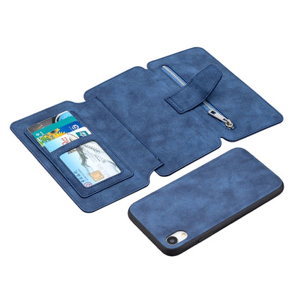 Detachable Frosted Magnetic Horizontal Flip Leather Case with Card Slots & Holder & Zipper Wallet & Photo Frame For iPhone XR(Blue)-garmade.com