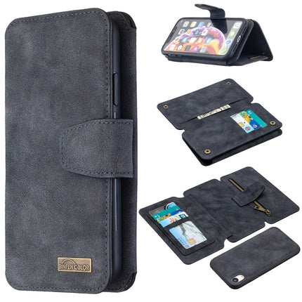Detachable Frosted Magnetic Horizontal Flip Leather Case with Card Slots & Holder & Zipper Wallet & Photo Frame For iPhone XR(Black Blue)-garmade.com
