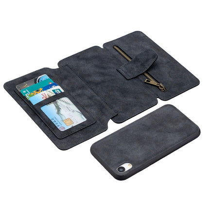Detachable Frosted Magnetic Horizontal Flip Leather Case with Card Slots & Holder & Zipper Wallet & Photo Frame For iPhone XR(Black Blue)-garmade.com