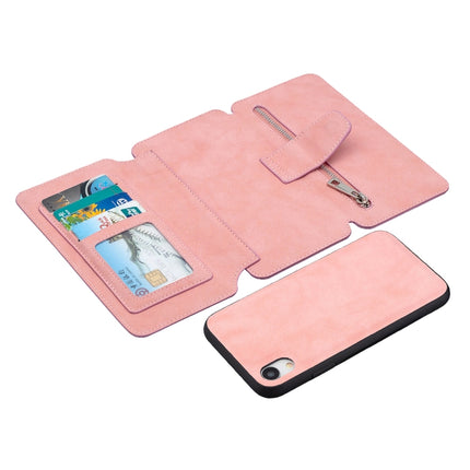 Detachable Frosted Magnetic Horizontal Flip Leather Case with Card Slots & Holder & Zipper Wallet & Photo Frame For iPhone XR(Pink)-garmade.com