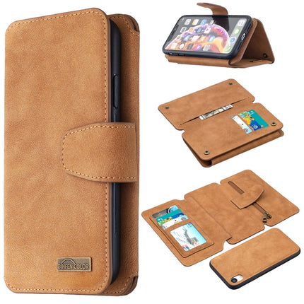 Detachable Frosted Magnetic Horizontal Flip Leather Case with Card Slots & Holder & Zipper Wallet & Photo Frame For iPhone XR(Brown)-garmade.com