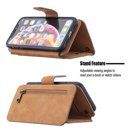 Detachable Frosted Magnetic Horizontal Flip Leather Case with Card Slots & Holder & Zipper Wallet & Photo Frame For iPhone XR(Brown)-garmade.com